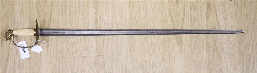 An American infantry officers sword spadroon c.1800, eagle head pommel and slotted guard with traces of gilding, fluted bone